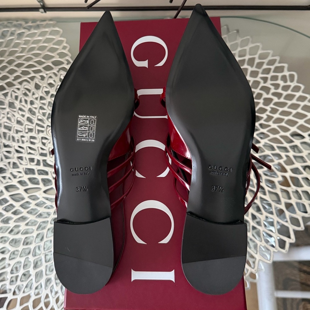 Gucci Seraphine Burgundy Leather Strappy Flat Slingback Shoe sz 37.5 New in Box - Picture 14 of 15